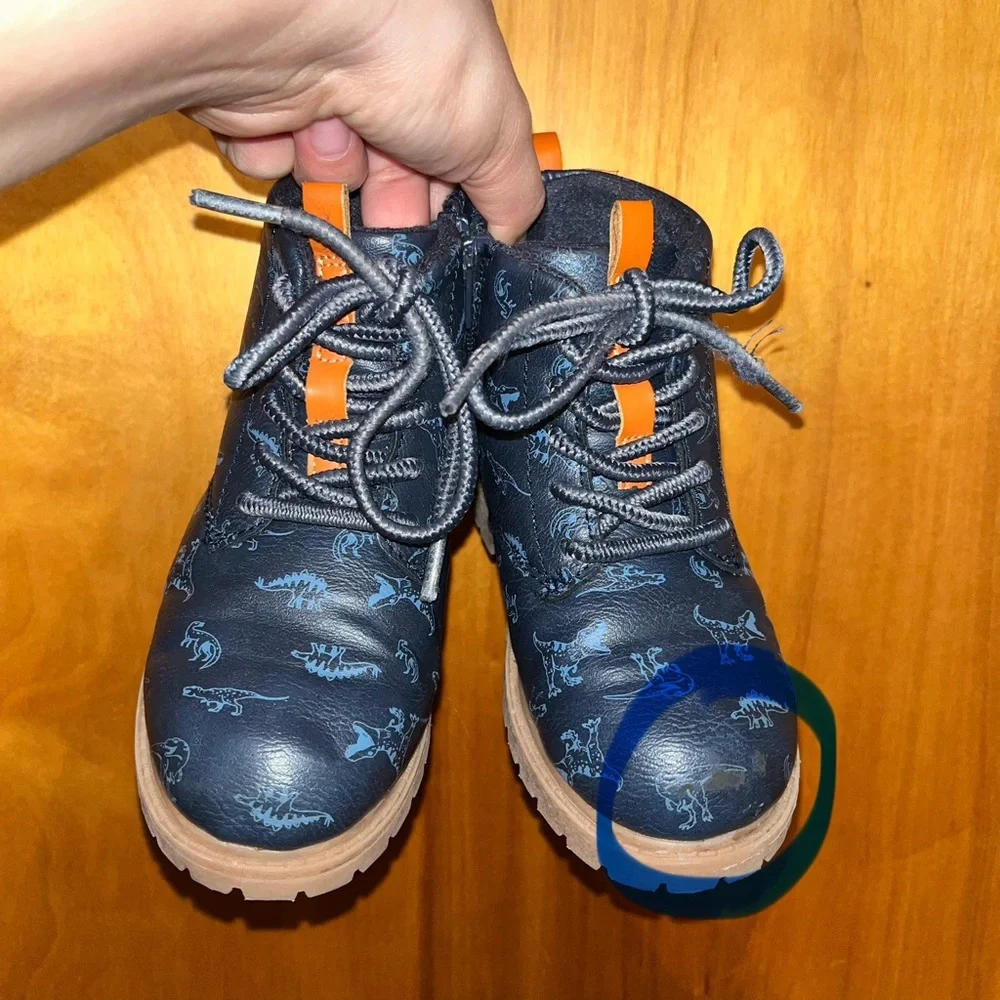 Kids Dinosaur Print Boots - Blue and Orange
